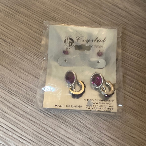Purple ☮️Crystal 2 set earring - Picture 1 of 2